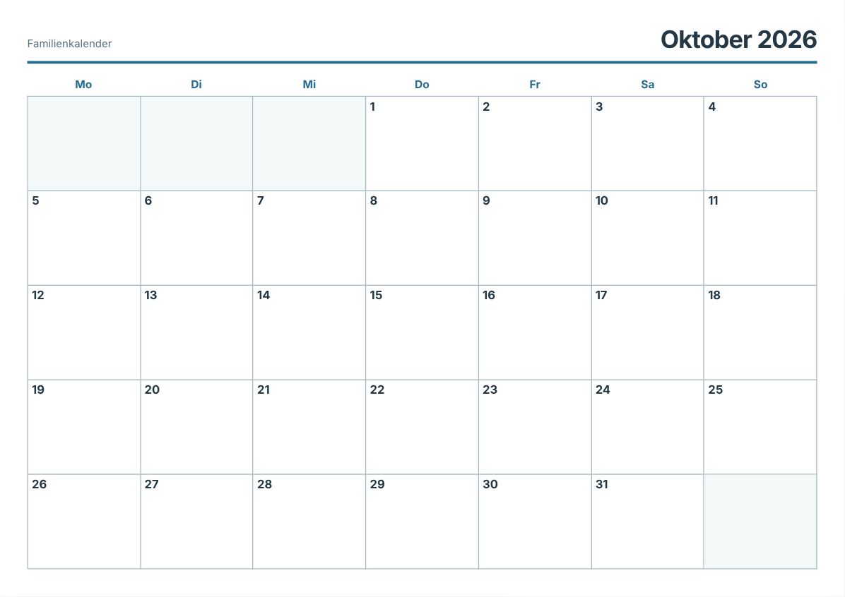 Kostenloser Familienkalender zum Ausdrucken (Druckvorschau)