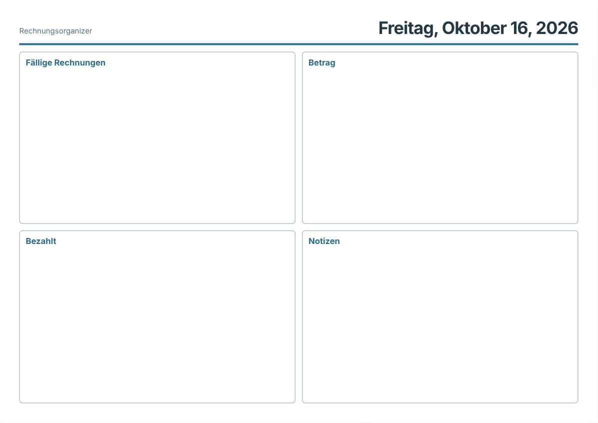 Kostenloser Rechnungsorganizer zum Ausdrucken (Druckvorschau)
