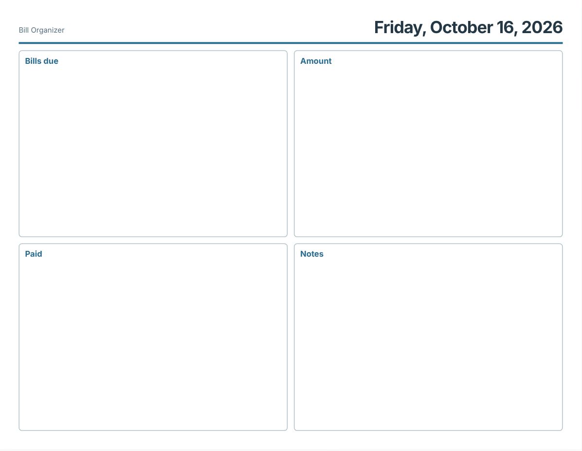 Free Printable Bill Organizer (print preview)