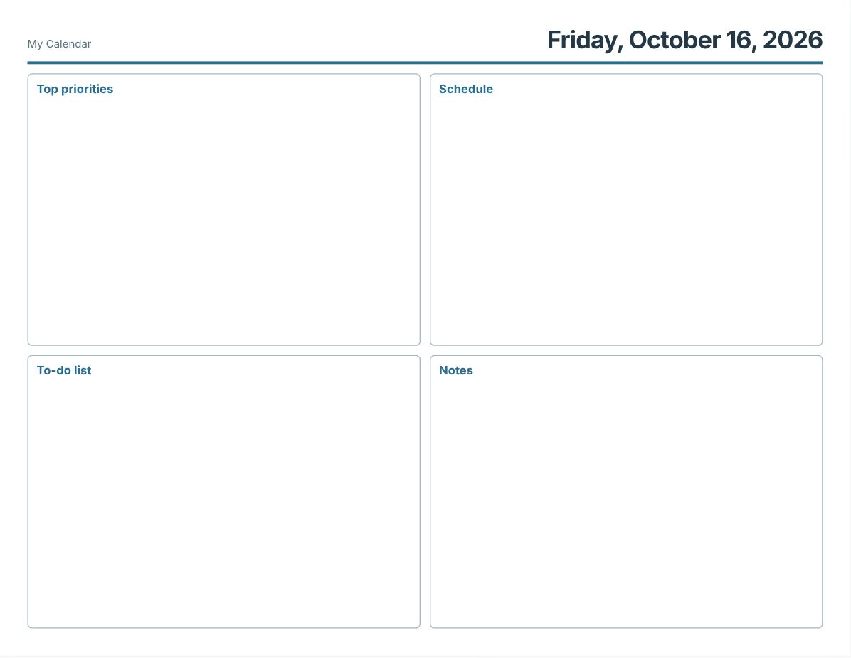 Free Printable Daily Planner (print preview)