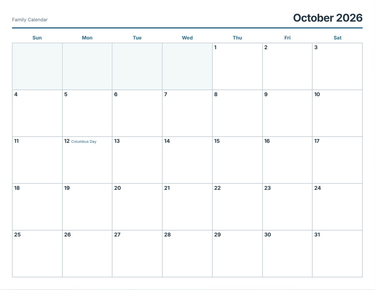 Free Printable Family Calendar (print preview)