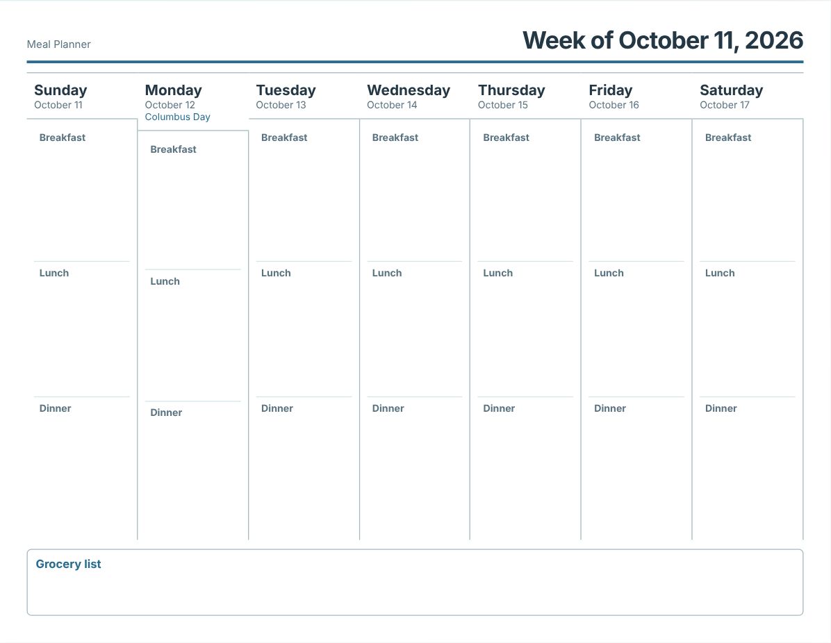 Free Printable Meal Planner (print preview)