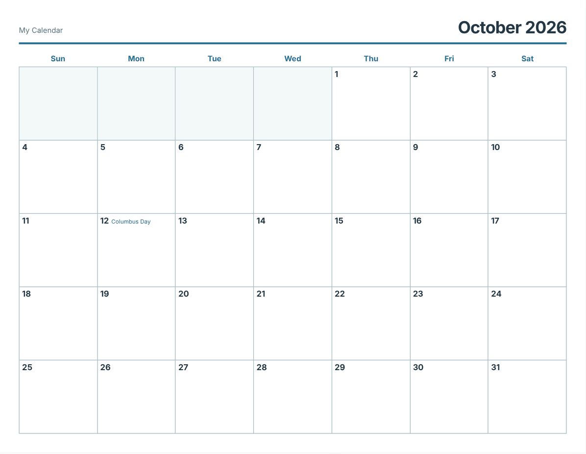 Free Printable Monthly Calendar (print preview)