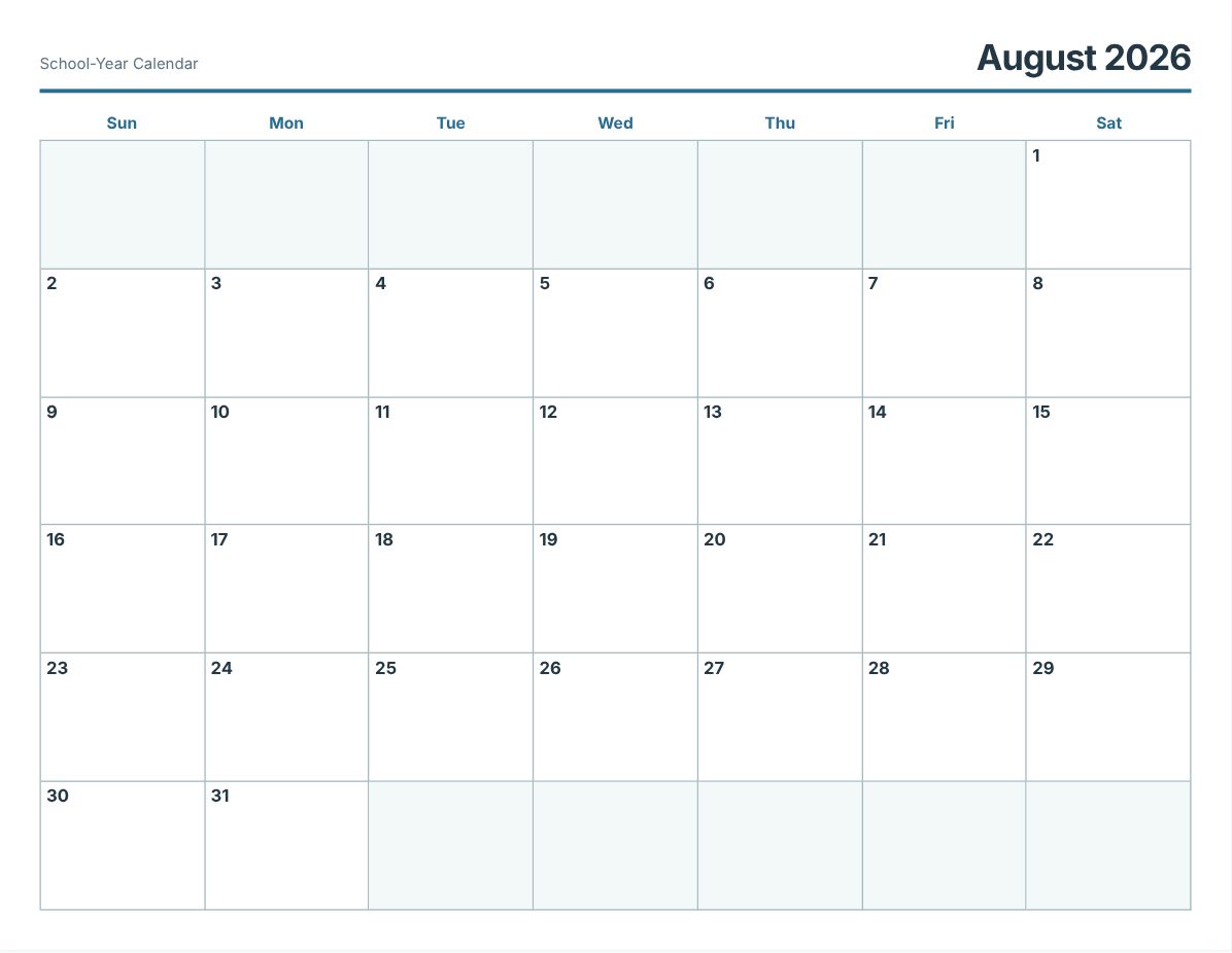 Free Printable School-Year Calendar (print preview)
