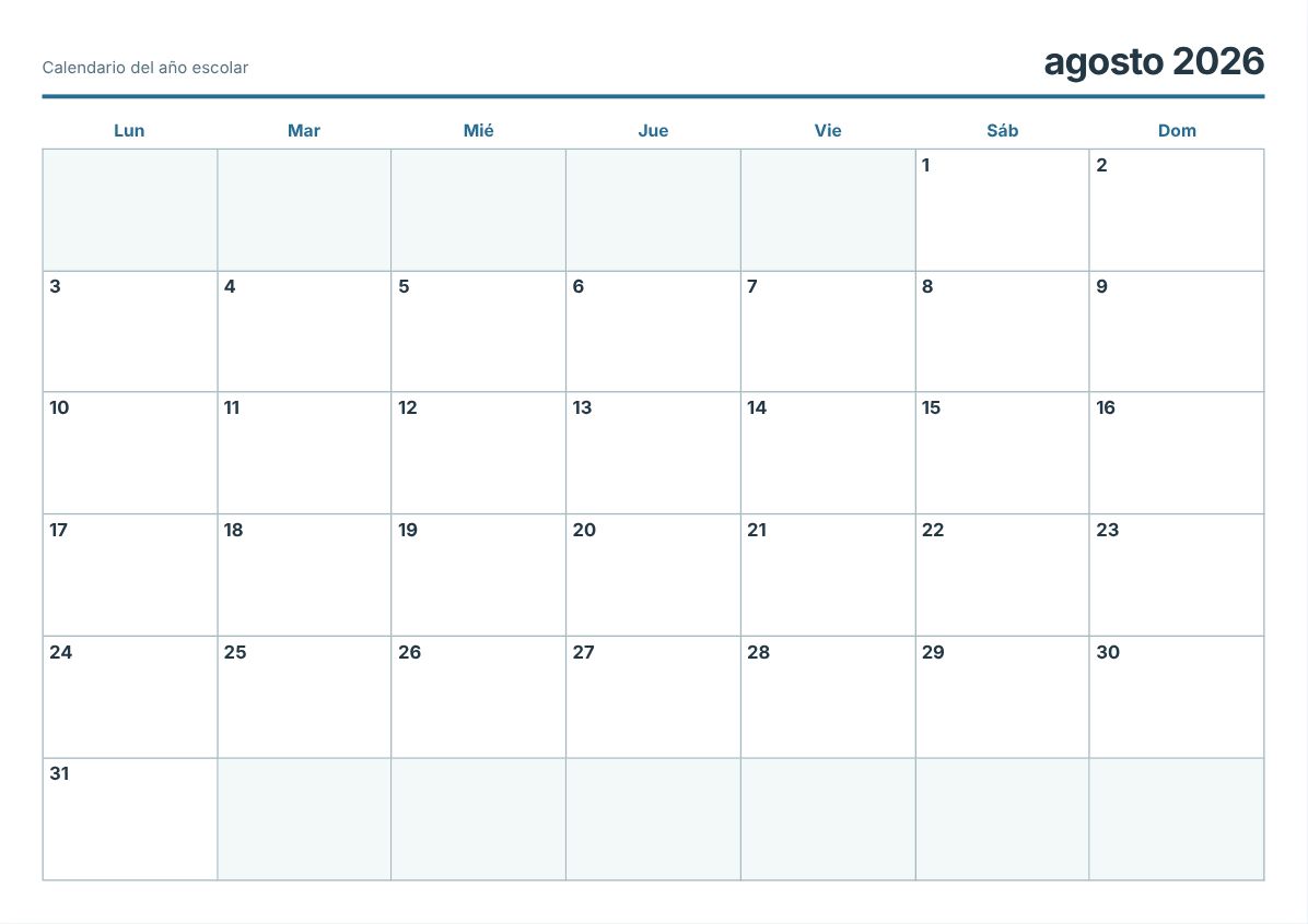 Calendario del Año Escolar Imprimible Gratis (vista previa de impresión)