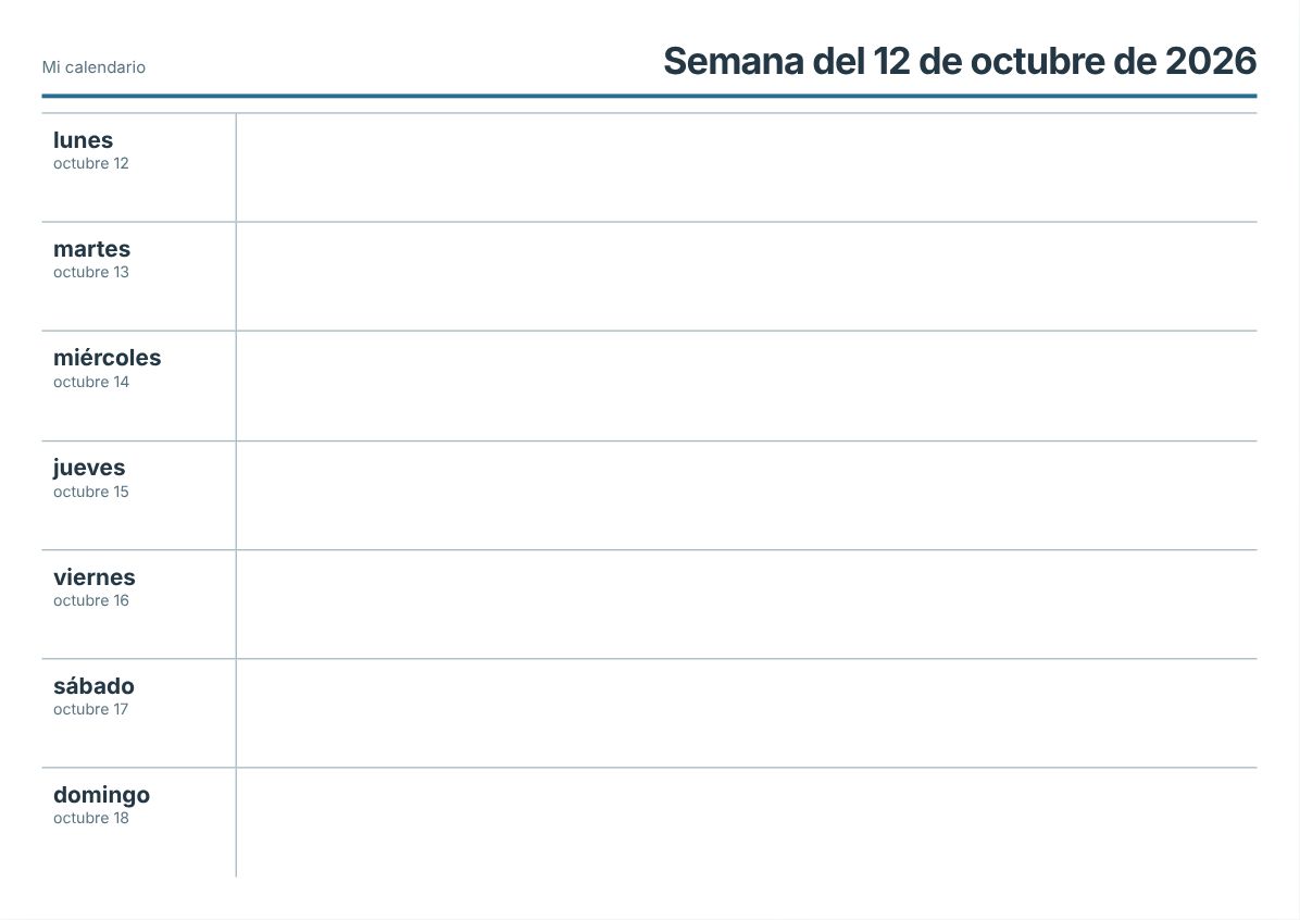 Calendario semanal imprimible gratis (vista previa de impresión)