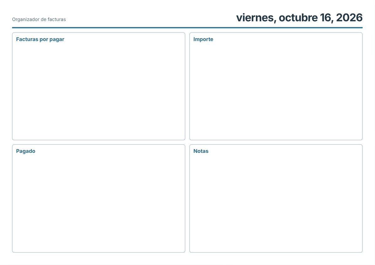 Organizador de Facturas Imprimible Gratis (vista previa de impresión)