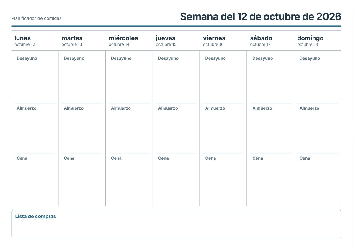 Planificador de Comidas Imprimible Gratis (vista previa de impresión)
