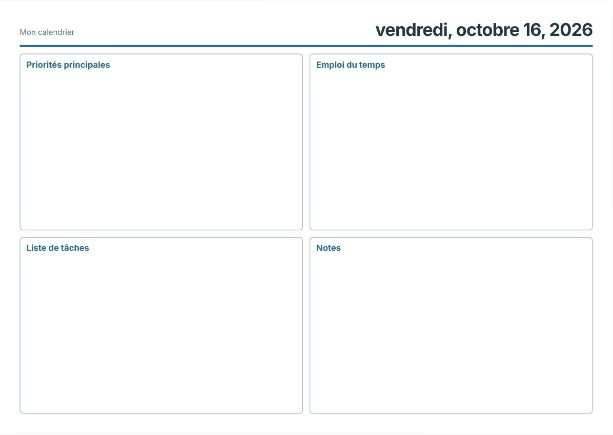 Agenda quotidien imprimable gratuit (aperçu avant impression)