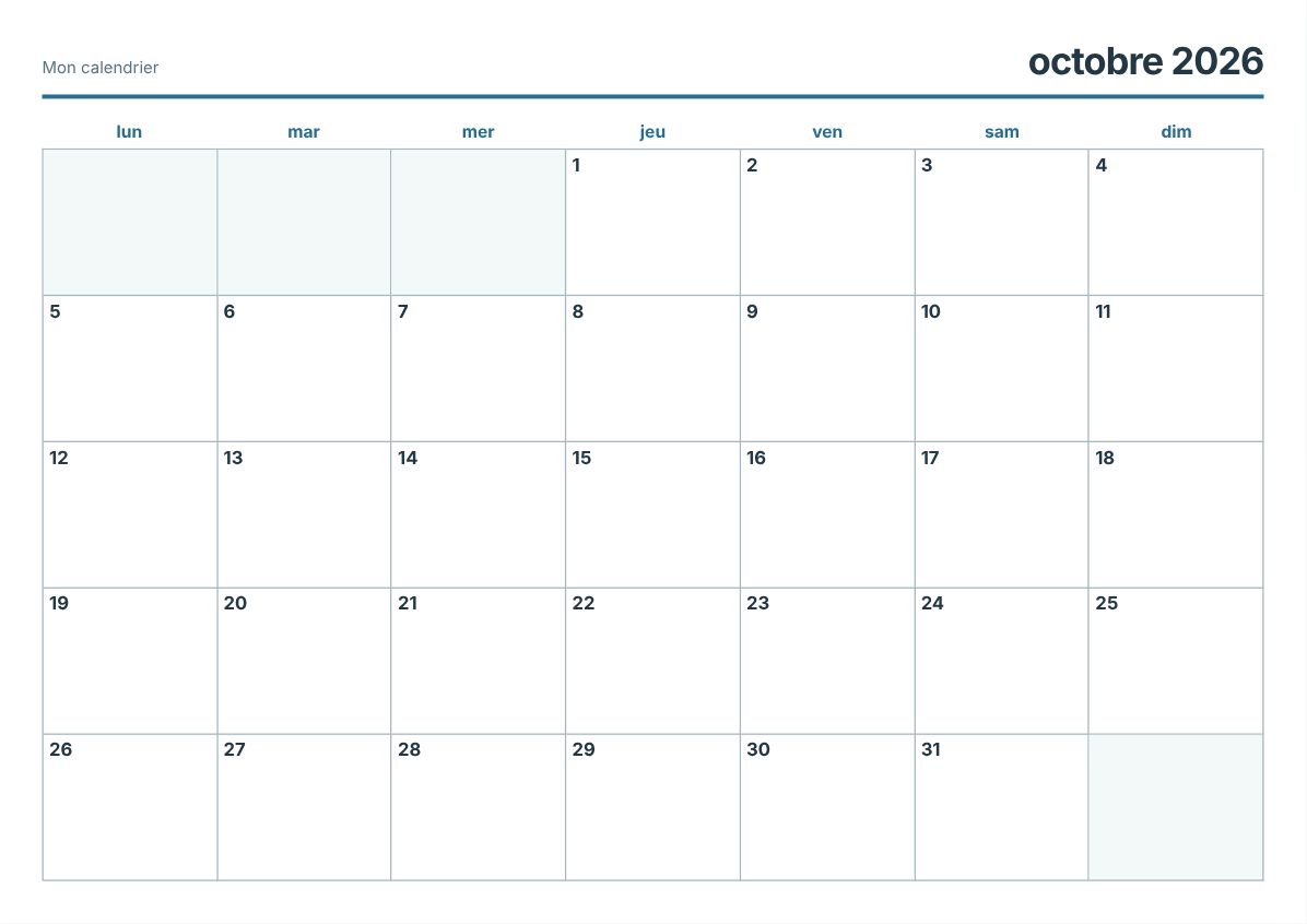 Créateur de calendrier imprimable gratuit (aperçu avant impression)