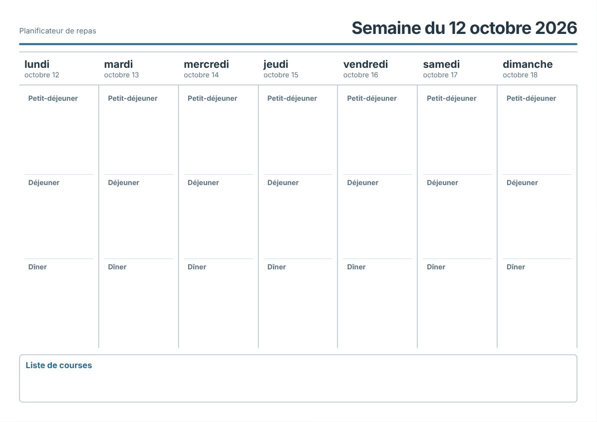 Planificateur de Repas Imprimable Gratuit (aperçu avant impression)